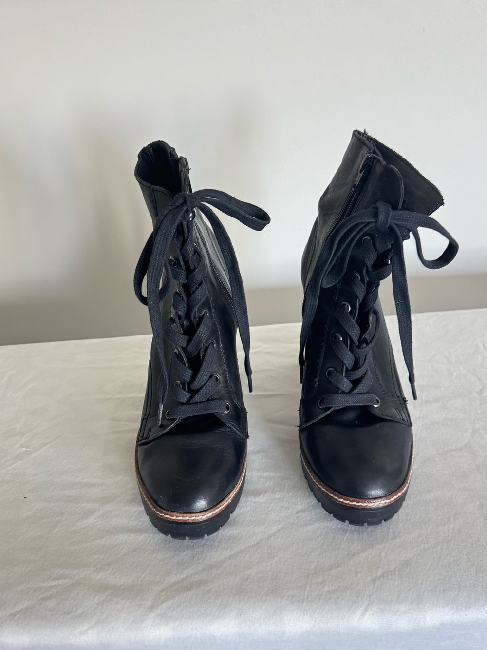 Women’s Chelsea and Violet Black Lace-Up Platform Combat Boots